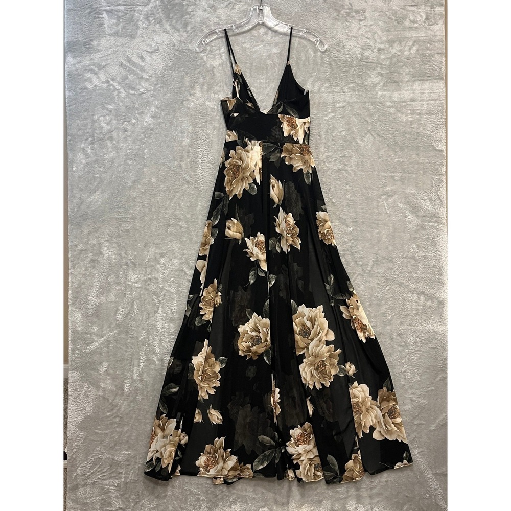Windsor Maxi Dress Women Size S Black Floral Mesh V-Neck High Slit Formal Gown - Picture 2 of 7